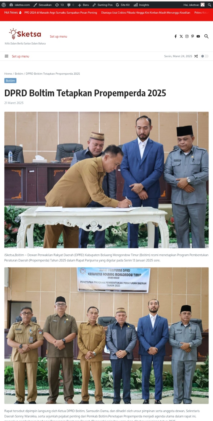 DPRD Boltim Tetapkan Propemperda 2025